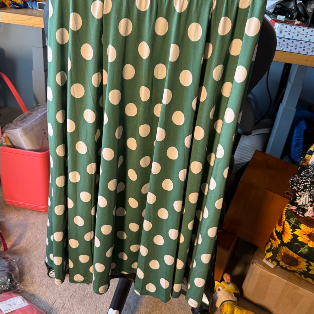 LuLaRoe Green and White Polka Dot A-Line Skirt